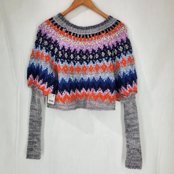 NWT FREE PEOPLE Home For The Holidays Sweater / Heather Grey Combo - Picture 7 of 12